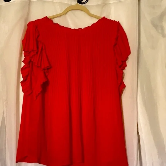 Ann Taylor Red Short Sleeve Pleaded Blouse - Picture 2 of 13